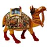 Decorative Indian clay camel sculpture with vibrant colors and intricate traditional Indian motifs.
