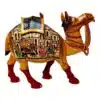 Decorative Indian clay camel sculpture with vibrant colors and intricate traditional Indian motifs.