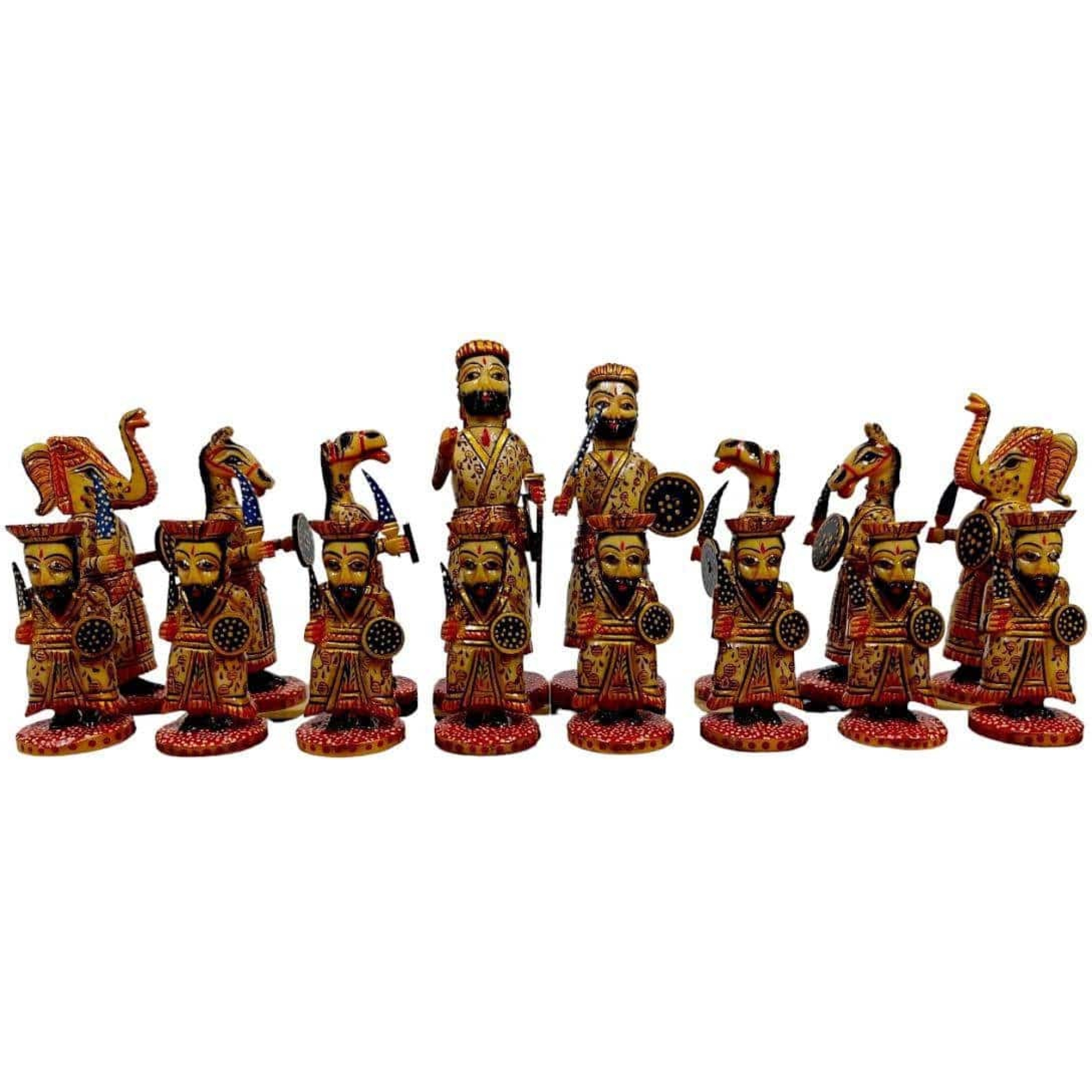 Sixteen maharajah bone chess pieces hand painted red color theme