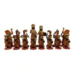 Sixteen maharajah bone chess pieces hand painted red color theme