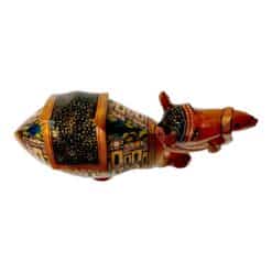 Decorative Indian wooden animal sculpture with intricate colorful patterns and traditional craftsmanship.