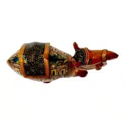 Decorative Indian wooden animal sculpture with intricate colorful patterns and traditional craftsmanship.