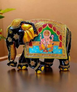 12 inch height large wooden elephant statue lord Ganesh figurines hand painted on elephant