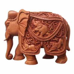 hand carved wooden elephant deep carving animal figure on it
