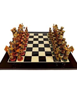 Bone maharaja Chess set painted with red and other side green all 32 pieces on chess board