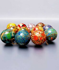Hand painted paper Mache balls multi color flower design painted