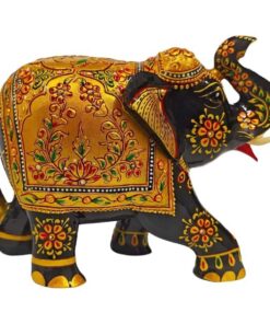 Handcrafted white wood elephant with flower embossed painting