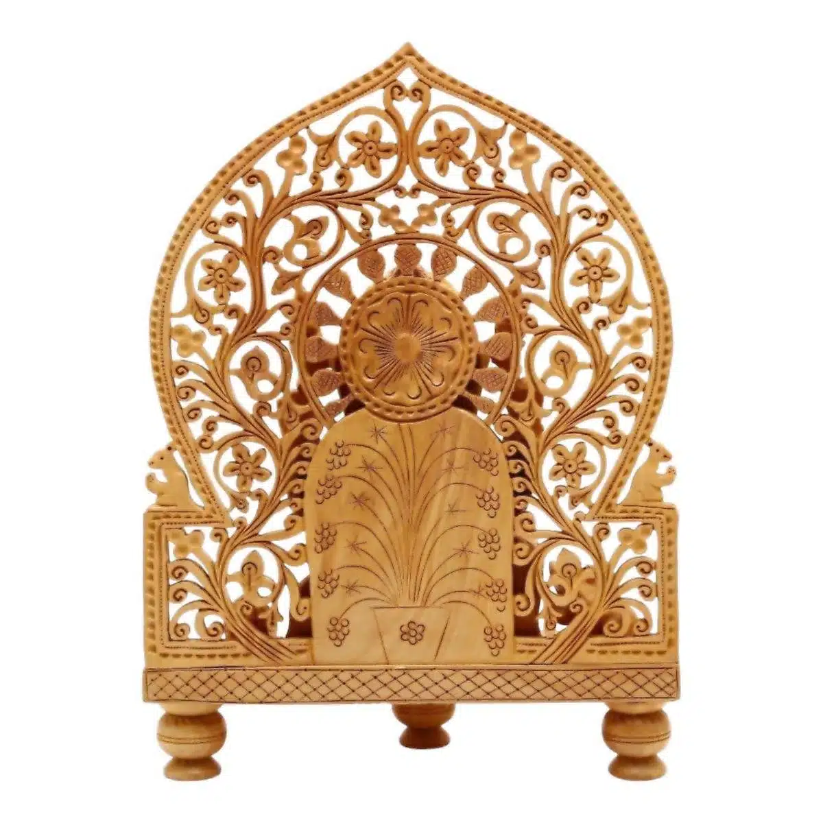wooden hand carved stand for lord Ganesh murti back carving
