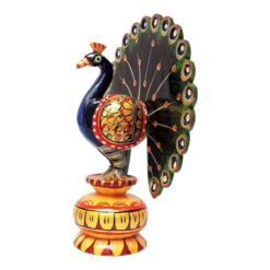 Wooden peacock figurines hand painted on sitting on stand