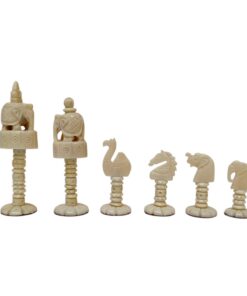 Elegant animal-themed ivory chess set with intricate carvings and organic, whimsical design.