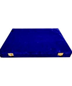 Elegant blue velvet gift box with gold clasps and luxurious craftsmanship.