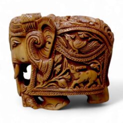 Carved Wooden Elephant With Nature Motifs