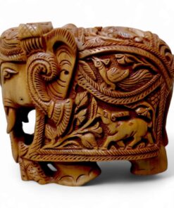 Carved Wooden Elephant With Nature Motifs