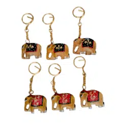 red and black wooden painted elephant keychain