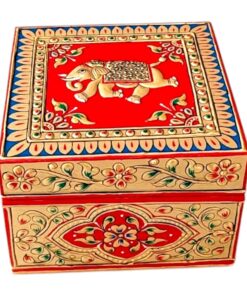 wooden jewellery box hand painted red color theme