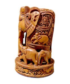 Elephant Wood Carving Family Scene
