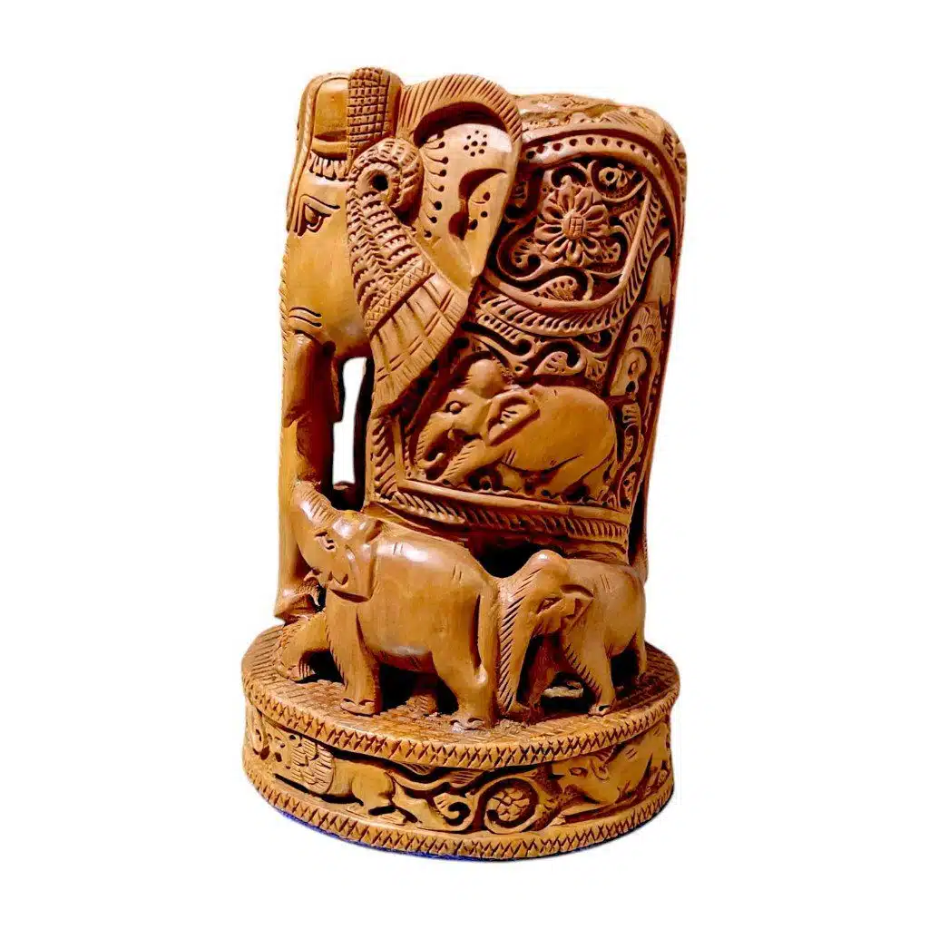 Elephant Wood Carving Family Scene