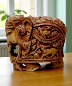 Elephant Wood Carving Nature Scene