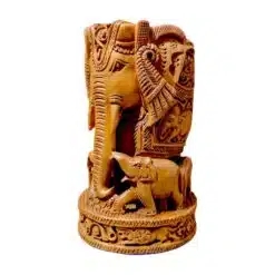 Elephant Wood Carving With Baby Figurine