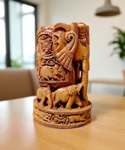 Elephant Wood Sculpture With Babies