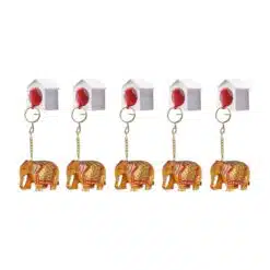 wooden elephant hand painted keychain golden color