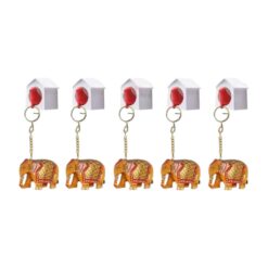wooden elephant hand painted keychain golden color