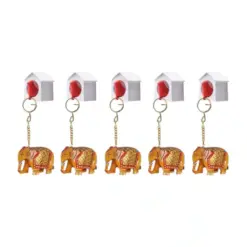 wooden elephant hand painted keychain golden color