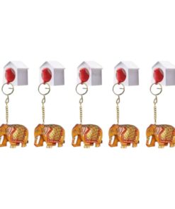 wooden elephant hand painted keychain golden color