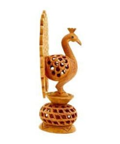 wood handmade peacock on base