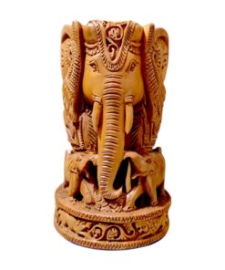 Wooden Elephant Carving Foliage Details