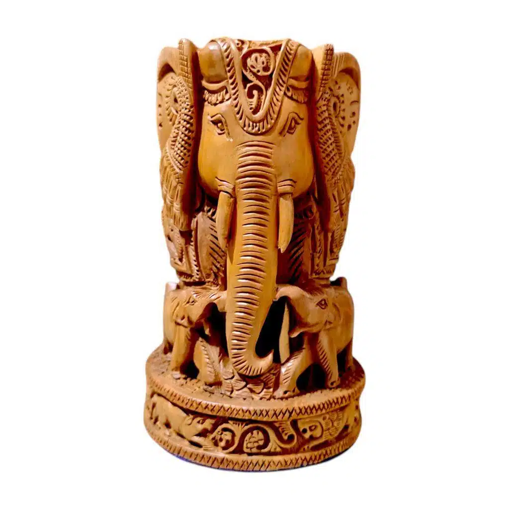 Wooden Elephant Carving Foliage Details