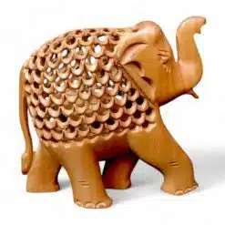 Wooden Elephant Carving With Lattice Pattern