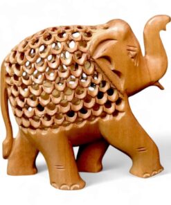Wooden Elephant Carving With Lattice Pattern