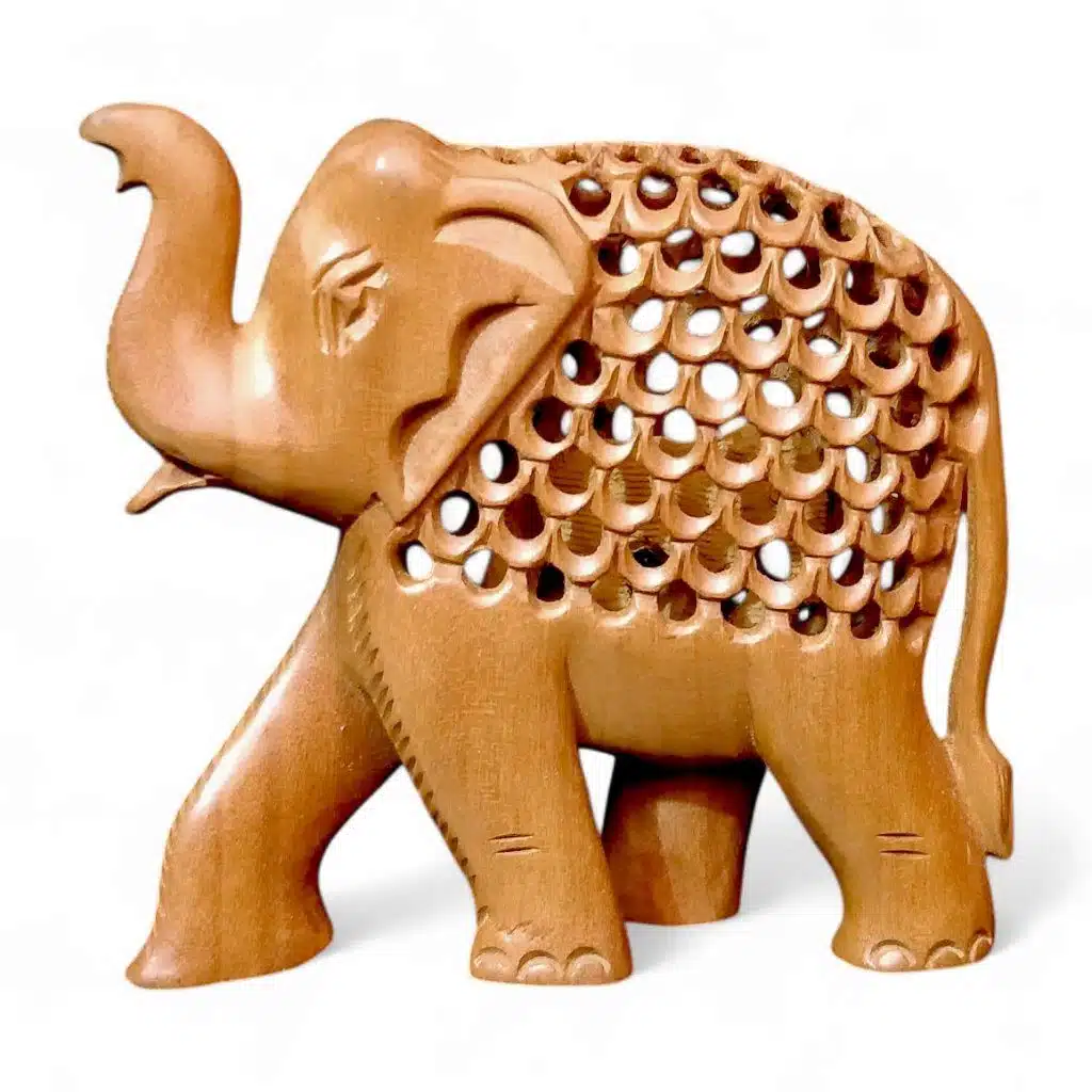 Wooden Elephant Figurine With Patterns
