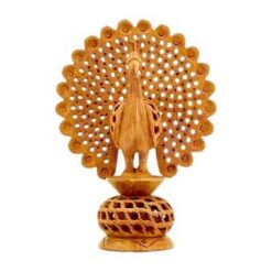 wooden hand carved peacock on stand