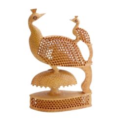 kadam wooden peacock with baby statue