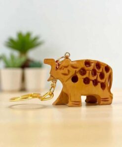 wooden trunk up elephant key chins with matel ring