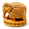 kadam wood elephant figurine on wood base, hand carved deigned on it
