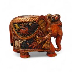 Hand painted elephant statue with animals carving
