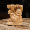 Handmade Wood Laughing Buddha Statue Height 6 Inches
