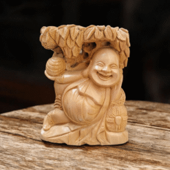 Handmade Wood Laughing Buddha Statue Height 6 Inches