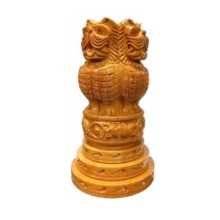 wooden Ashoka pillar statue, hand carved lion face on it