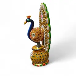 Hand-Carved Kadam Wood Dancing Peacock Statue - Image 3