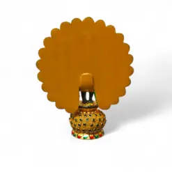 Hand-Carved Kadam Wood Dancing Peacock Statue - Image 4