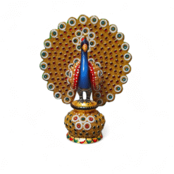 wood dancing peacock statue wit pearls and beads works