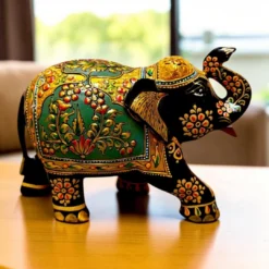 Painted Elephant Statue – Traditional Decorative Showpiece
