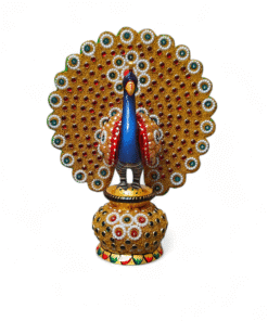 wood dancing peacock statue wit pearls and beads works