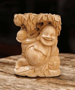 Handmade Wood Laughing Buddha Statue Height 6 Inches
