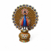 Ornate jeweled peacock figurine with gold fan tail and colorful gemstone pedestal.