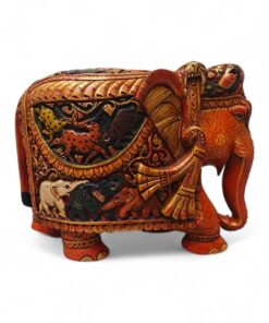 Hand painted elephant statue with animals carving